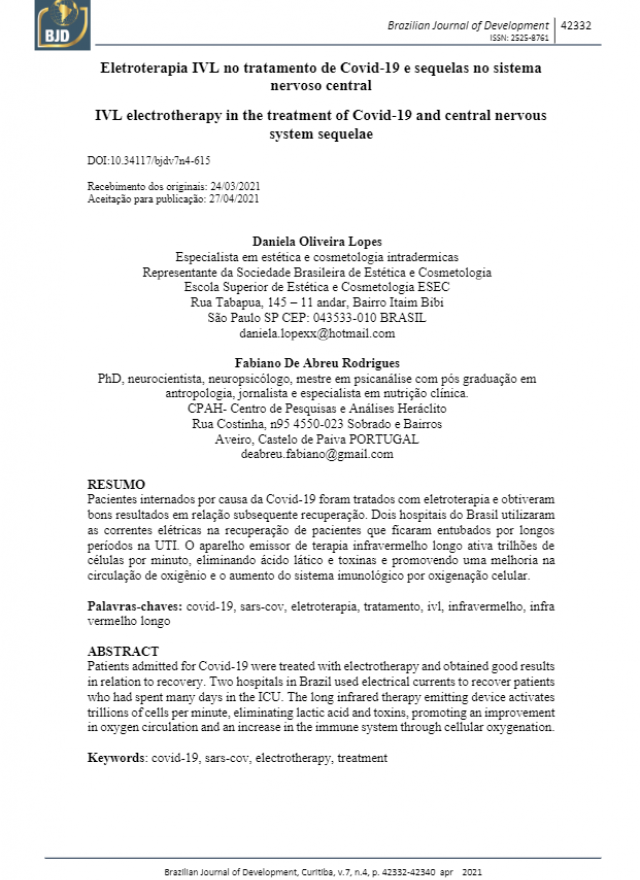 Eletroterapia IVL no tratamento de Covid-19 e sequelas no sistema nervoso central
