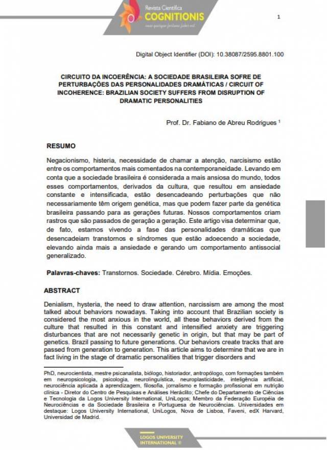 CIRCUITO DA INCOERÊNCIA: A SOCIEDADE BRASILEIRA SOFRE DE PERTURBAÇÕES DAS PERSONALIDADES DRAMÁTICAS