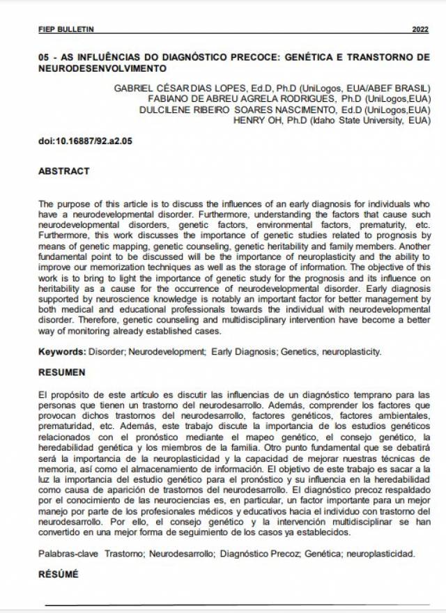 AS INFLUÊNCIAS DO DIAGNÓSTICO PRECOCE: GENÉTICA E TRANSTORNO DE NEURODESENVOLVIMENTO