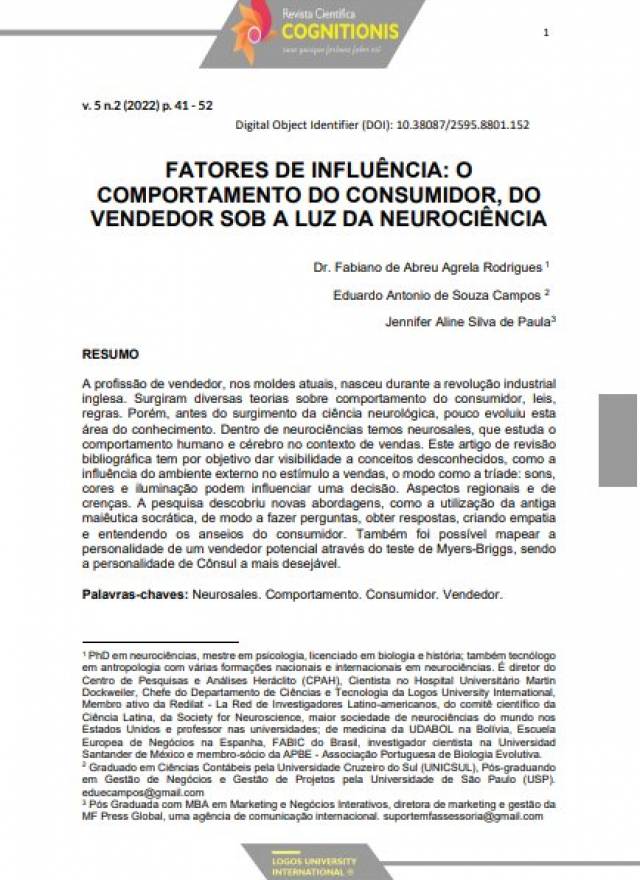 FATORES DE INFLUÊNCIA: O COMPORTAMENTO DO CONSUMIDOR, DO VENDEDOR SOB A LUZ DA NEUROCIÊNCIA