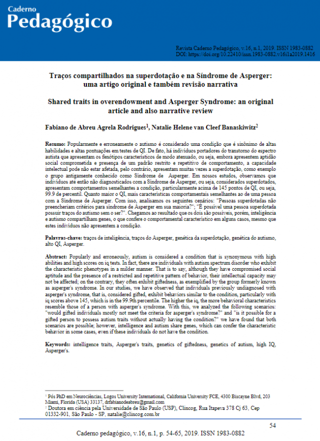 Traços compartilhados na superdotação e na Síndrome de Asperger: uma artigo original e também revisão narrativa