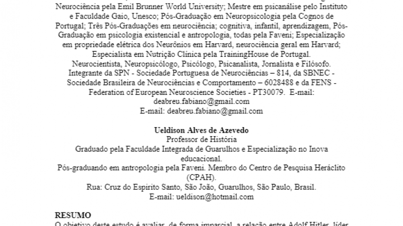 Hitler: Como um alto QI domina e convence e como um transtorno derruba O objetivo deste estudo é avaliar, de forma imparcial, a relação entre Adolf Hitler, líder do partido Nazista, Chanceler do Reich e Führer da Alemanha com o seu povo.
Como o ditador conseguiu convencer uma